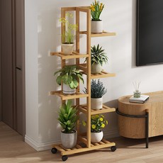 멀티탑 화분 정리 선반 대나무 거실 화분선반, 6단, 이동식