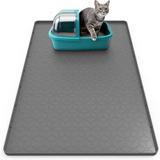 Anzfy 고양이 깔때기 매트 34인치 x 22인치 실리콘 비산 방지용 손쉬운 청소 방수 및 미끄럼 방지회색, Grey