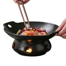 가열 미니화로 고체연료 그릇 가정용 개인화로 세트 불판 1인, 광택 블랙 25.4cm 접시+양초12개