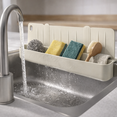 베이직앤드 수세미 수납형 물튐 방지 싱크대 물막이, 1개, 밀크화이트