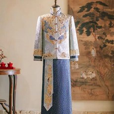 維尼好物 新郎秀禾服套裝 藍色冰藍輕薄款