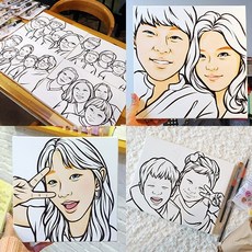 100%수제 셀프 팝아트초상화 DIY 키트 부모님 결혼 생일 커플 기념일 캐리커쳐 팝아트 캔버스 액자, 2인, 직사각(세로형) 27X22cm, 1개