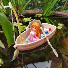 미니 시뮬레이션 부동 보트 수영 서클 낚시 보트 물고기 탱크 조경 모델 마이크로 풍경 diy 장식품, 수상보트패키지+쉘인어