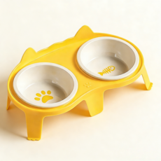 BangPang 반려동물 고양이 강아지 밥그릇 세라믹 식기 2구, 1세트, 옐로우