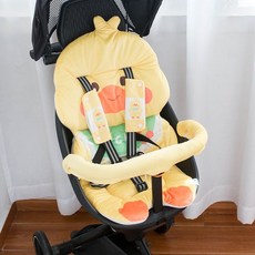 純棉推車墊 純棉嬰兒推車座墊 推車坐墊 四季款坐墊推車配件高景觀車外出純棉推車墊 豬崽哼哼新款溜娃神器坐墊兒童推車棉墊, 黃鴨坐墊+扶手套裝, 1個