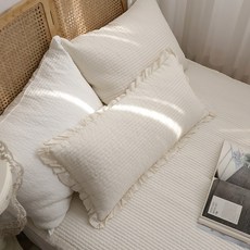 베개커버 피그먼트 60수 아사면 30x70 줄누빔프릴, 아이보리(30x70-커버단품)