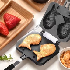 家用不粘鯛魚燒模具糕鷄仔華夫餅烤盤糕機雙麵鍋烘培工具－, 1個, 黑色