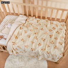 DFMEI 嬰兒豆豆毯寶寶蓋毯純棉紗布豆豆絨被子空調被幼兒園兒童午睡毯子, 1個, 豆豆絨蓋毯-玩偶小熊:100*100cm