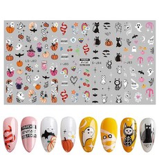 네일 스티커 할로윈 12매 세트 펌킨 유령 박쥐 유령 고양이 뱀 네일 스티커 호박 유령 할로윈 네일 파츠 붙이기만 하면 극얇은 매니큐어 장식 네일 아트 데코레이션 DIY 소녀 여성
