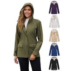 2025新款女士春鞦連帽風衣複閤加絨防潑水外套歐美碼長袖拉鏈開衫