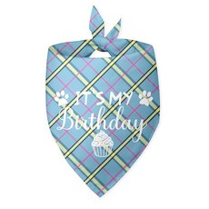 강아지 생일 반다나 보이 It's My Birthday Dog 소년 개 격자무늬 블루 재미있는 사진 프리미엄 소품 애완동물 스카프 액세서리 애완견 애호가 특별한