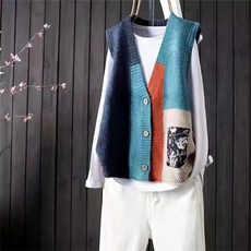 모티브 조끼 레이어드 여자 손뜨개 크로쉐 코바늘 니트 트 여성 뜨개