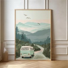 밴 캠핑 모험 포스터 여행 자연 풍경 캔버스 회화 레트로 벽 예술 거실 홈 장식, E. 4