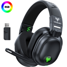 WESEARY 무선 게이밍 헤드셋 2.4GHz 저지연 가상 7.1채널 3D 사운드 RGB 노이즈 캔슬링 마이크 WG3, 올블랙, 프로