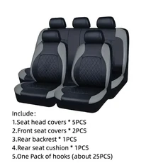 사계절 누빔 PU 가죽 카시트 커버 - 편안하고 피로를 완화하는 세단 SUV 픽업 트럭용 풀 세트, 01 Gray-9PCS, 상세페이지 참조