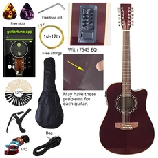 어쿠스틱 기타 12 현 자연 색상 블랙 컬러 풀 사이즈 41 인치 포크 스프루스 우드 탑 결함 포함, 01 41인치, 02 Model 4 With EQ