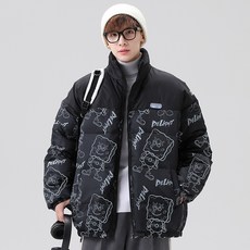 冬季保暖防寒鴨絨襖 男女同款潮牌加厚立領情侶寬松面包服羽絨服 長版保暖棉服棉大衣外套