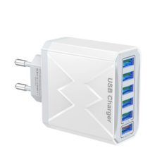 65W 6포트 USB 고속 충전기 iPhone 삼성 호환, 1개, 흰색