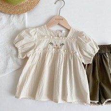 UOUO 女童短袖洋氣襯衫 刺繡娃娃衫