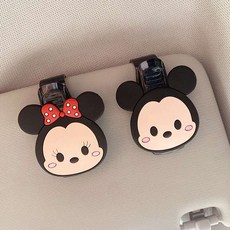 캐릭터 커플 1+1 세트 자동차 선바이저 선글라스 클립 차량용 홀더 안경 걸이 카드 보관 거치대 케이스, 1세트, 큐티미키미니