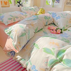 新款四件套純棉牀上用品學生宿舍單人牀笠被套, 暗墨綠色 悠若花園-G,單款（被套150x200cm）3件套_2