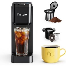 Tastyle 1인용 커피 메이커 (K컵 및 분쇄 사용 가능) | 최대 473ml(16oz) 추출 19.5cm(7.3인치) 여행용 머그컵에 적합 뜨거운 커피 진한 아이스 가