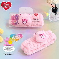 新款愛心小熊毛絨洗臉髮帶 可愛卡通秋冬保暖吸水防溼髮箍, 1個, 粉紅色,6*20cm