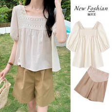 孕婦裝套裝 夏季薄款 孕婦上衣 短袖T恤 寬鬆娃娃衫 短褲兩件套