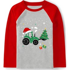 Joctoh 아동용 크리스마스 셔츠 어글리 크리스마스 티셔츠 산타 순록 래글런 긴소매 상의 몬스터 트럭 트랙터 티 남아용 2-12T 7# 크리스마스 트랙터 5~6세