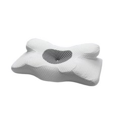 防落枕護頸椎蝶形枕記憶枕 萬用人體工學頸椎支撐助眠修復記憶棉枕, 1個, 蝶形護頸枕-單個網眼灰（附贈枕套1個）