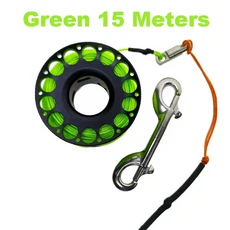 15M/30M 스쿠버 다이빙 알루미늄 합금 스풀 핑거 릴 스테인리스 스틸 더블 엔드 후크 SMB 장비 동굴 다이빙, 그린 15M