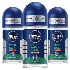 니베아 남성용 쿨 킥 엑스트라 드라이 롤-온 데오드란트, 3개, 50ml