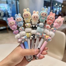 귀여운 볼펜 터치 기능 장난감 펜 학생용 학생 선물, 무작위 토끼 귀 랩 2개, 1개