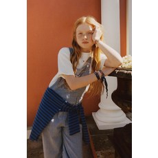 자라 ZARA 스트라이프 롱 데님 오버롤 - 크림 블루 971021