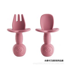 硅膠餐盤卡通寶寶兒童餐具吸盤一體式分格盤嬰兒學吃飯防摔輔食碗, 1個, 玫紅色 卡通叉勺:如圖