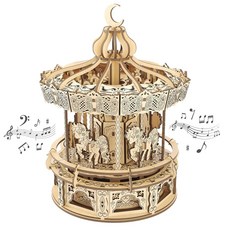 어른을 위한 플레이힐랜드 3D 나무 퍼즐 - DIY 나무 음악 상자 회전목마 모형 키트 - 274피스 나무 직소 - 브레인 티저 - 소년 소녀/성인을 위한 생일 선물, 1개