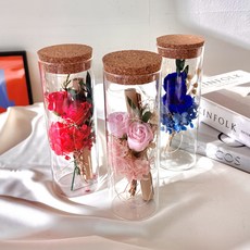 프렌치로즈 시들지않는꽃 LED유리병 편지지 세트, 블루