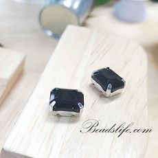 8-10mm 직사각 캡보석 30개 백금도금, 1봉, 검정