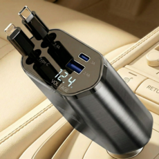 하이퀄 4포트 동시충전 릴타입 차량용 시거잭 고속 충전기, C-TYPE+애플
