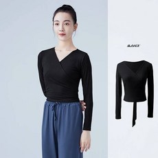 여성 발레 랩 탑 니트 V 넥 긴 소매 댄스 셔츠 붕대 성인 댄스웨어 트레이닝 의상 201780
