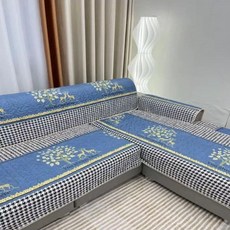 沙發墊 四季通用防滑加厚涼感冰絲乳膠墊 純色藍色