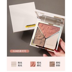 MINSHZEE 立體光影修容盤 啞光珠光三色修容, 1個, 修容盤 02#奶茶可可
