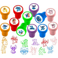 스티치 스탬프 파티 키체인 장식 선물 릴로 재사용 가능한 생일 용품 빨대 크리스마스 할로윈, 12pcs Stamp