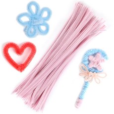 LOMIMOS 100개 파이프 클리너 공예품 크리스마스 샤닐 스템 퍼지 스틱 공예품 가정용 핸드크래프트 학교 미술 축제 크리에이티브 DIY 장식품 (크리스마스 레드), pink jade