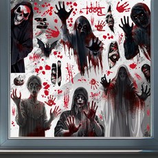 萬聖節血手印玻璃貼紙 鬼影骷髏靜電窗貼 恐怖血漬牆貼, BQ497+498+501+502+50