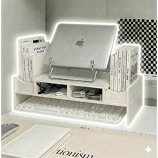 모노리 책꽃이 키보드수납 모니터 받침대 멀티 데스크 정리대 책상 정리 선반, 화이트