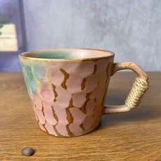 跨境麻繩異形粗陶復古窯變, 1個, 寬口綁繩咖啡杯-(粉色)350ml:300