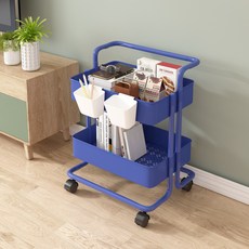 바닥에 놓는 다층 소형 카트형 수납 선반 주방용 이동식 가정용 간식 수납 선반, 2층 PP 모델 진청색