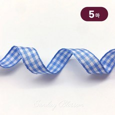 선데이블라썸 [18색] 10mm 체크리본 테이프 선물포장끈 공예 제작 원단, 5개, 10. 스카이블루