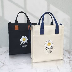 언즈 스마일 데이지 카보 보조 가방 숄더백 에코백 제작 학원 피크닉 캔버스백, 카보 블랙, 1개